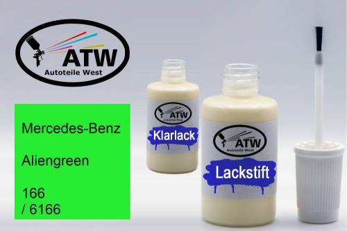 Mercedes-Benz, Aliengreen, 166 / 6166: 20ml Lackstift + 20ml Klarlack - Set, von ATW Autoteile West.